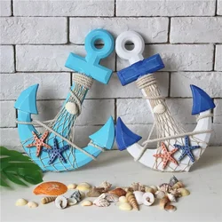 33cm Mediterranean Style Wood Anchor Ornament Nautical Decor Hanging Crafts Thermometer Wall Hanging Hook DIY Home Room Decor