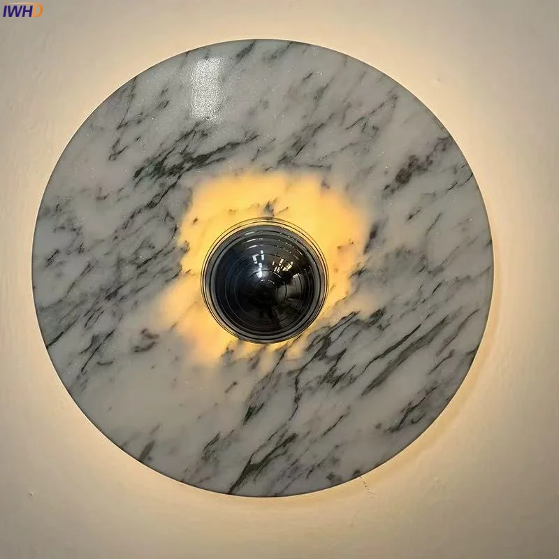 

IWHD White Patterned Marble LED Wall Light For Living Room Bathroom Mirror Lighting Fixture Nordic Modern Bedroom Lamps Arandela