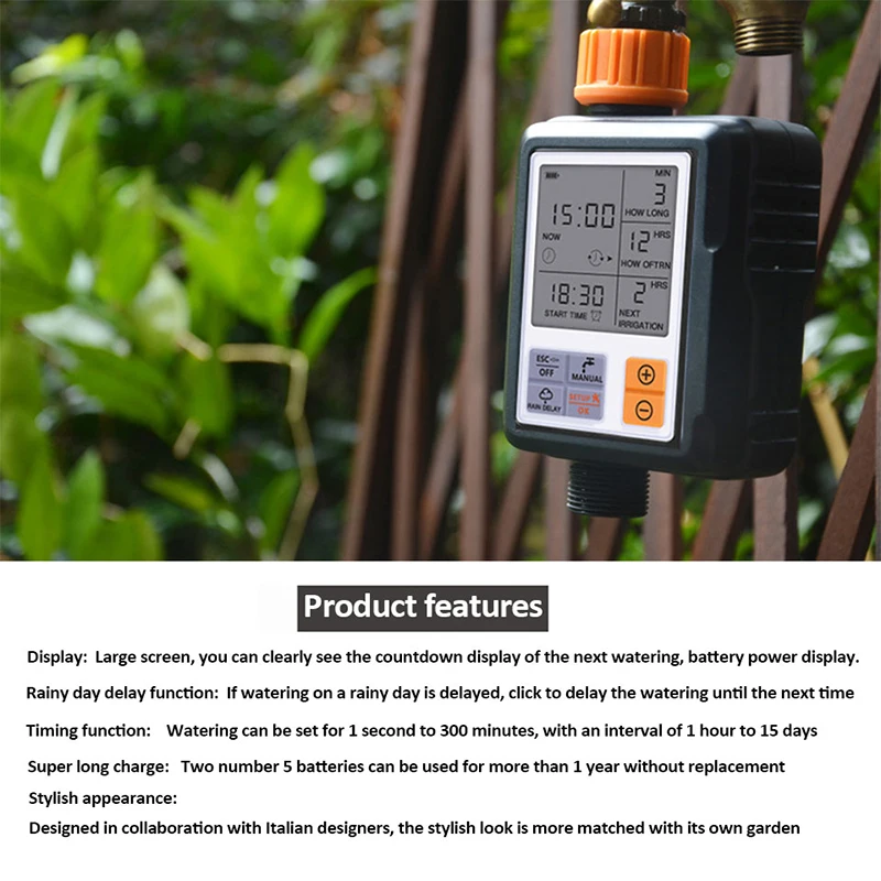 Automatic Timer Waterer Green/Orange Garden Smart Irrigator Automatic Digital Sprinkler Large LCD Display Outdoor Use Save Water