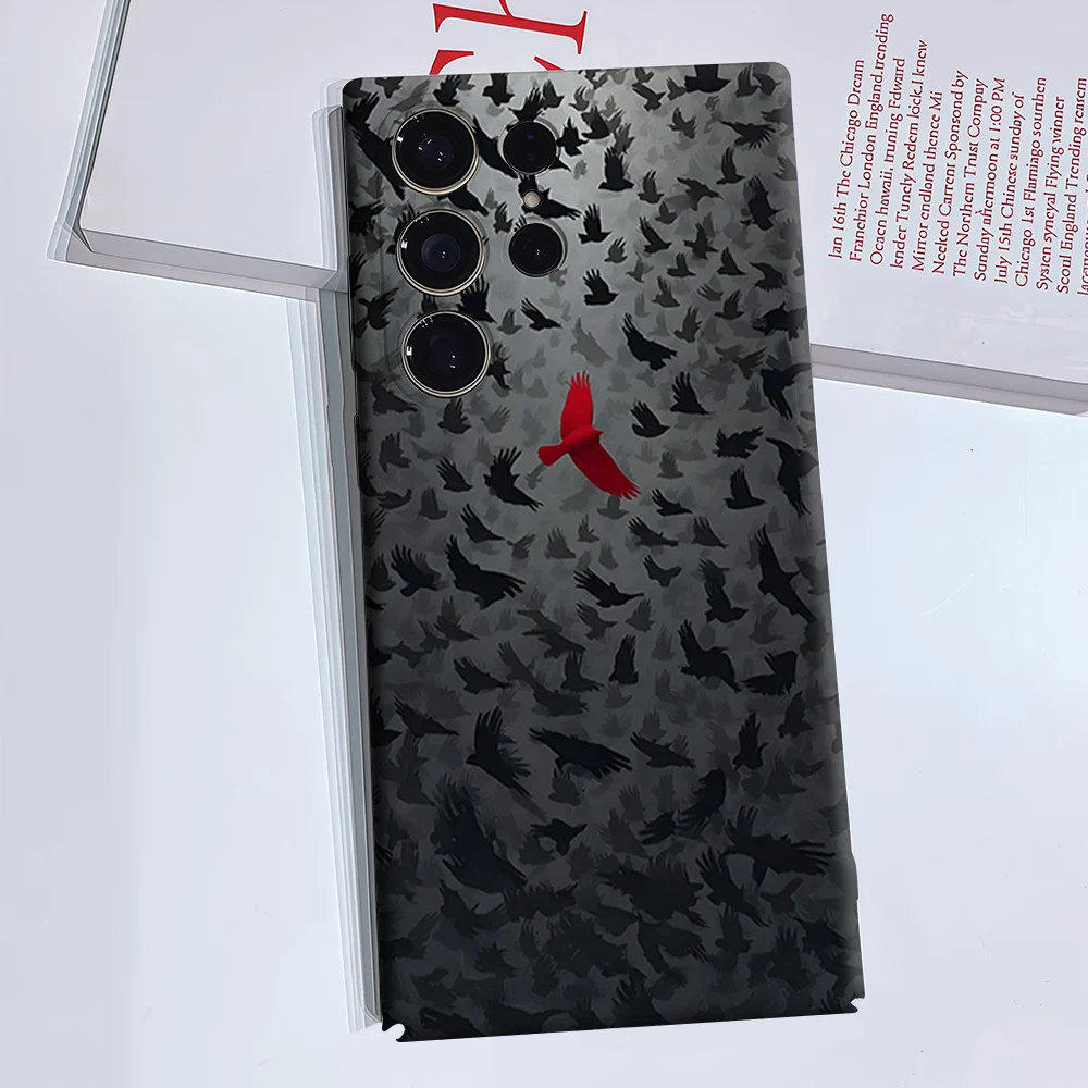 Stand Out Red Bird For Samsung Galaxy S26 S25 S24 A56 A36 Dual Layer Luxury Fashion Full Lens Protective Case