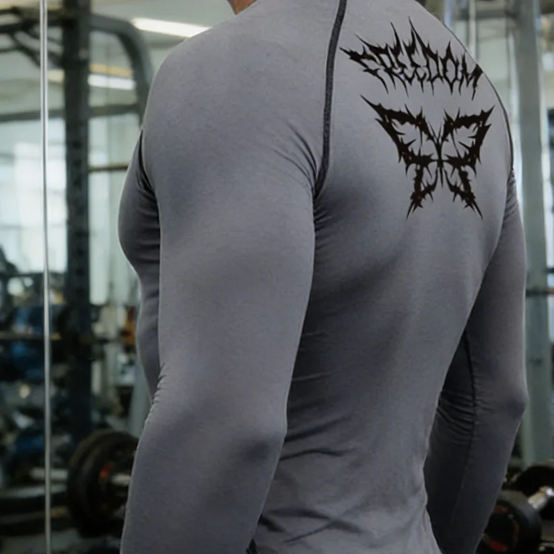 Esportes masculinos casuais de secagem rápida fitness, colete de compressão de manga comprida para corrida, camiseta esportiva de levantamento de peso para fitn masculino