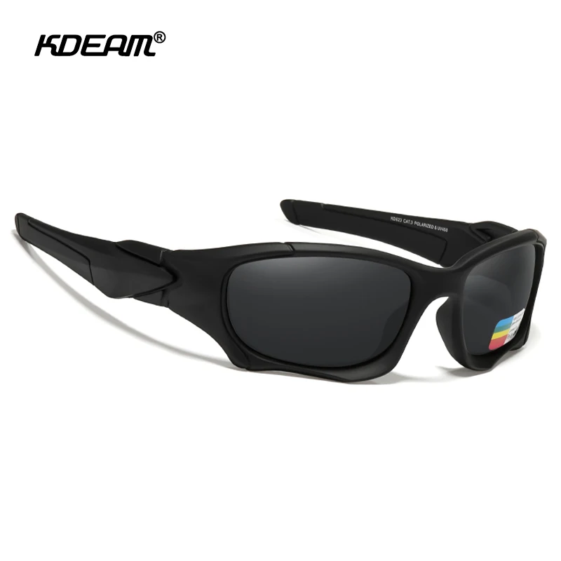 KDEAM Men's Cycling Sunglasses Polarized Black Warrior Style Riding Sun Glasses Sports With Zipper Case