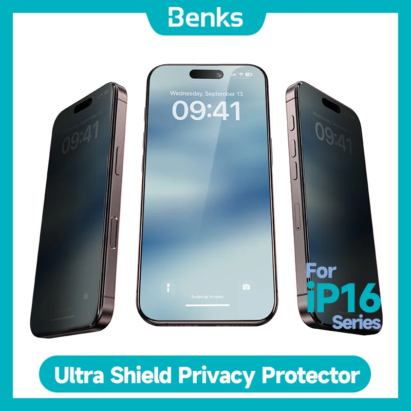 Benks Ultra Shield 26° Privacy Screen Protector Film for iPhone 16 Pro Max Full Coverage Anti-Fingerprint With Dust-proof Net