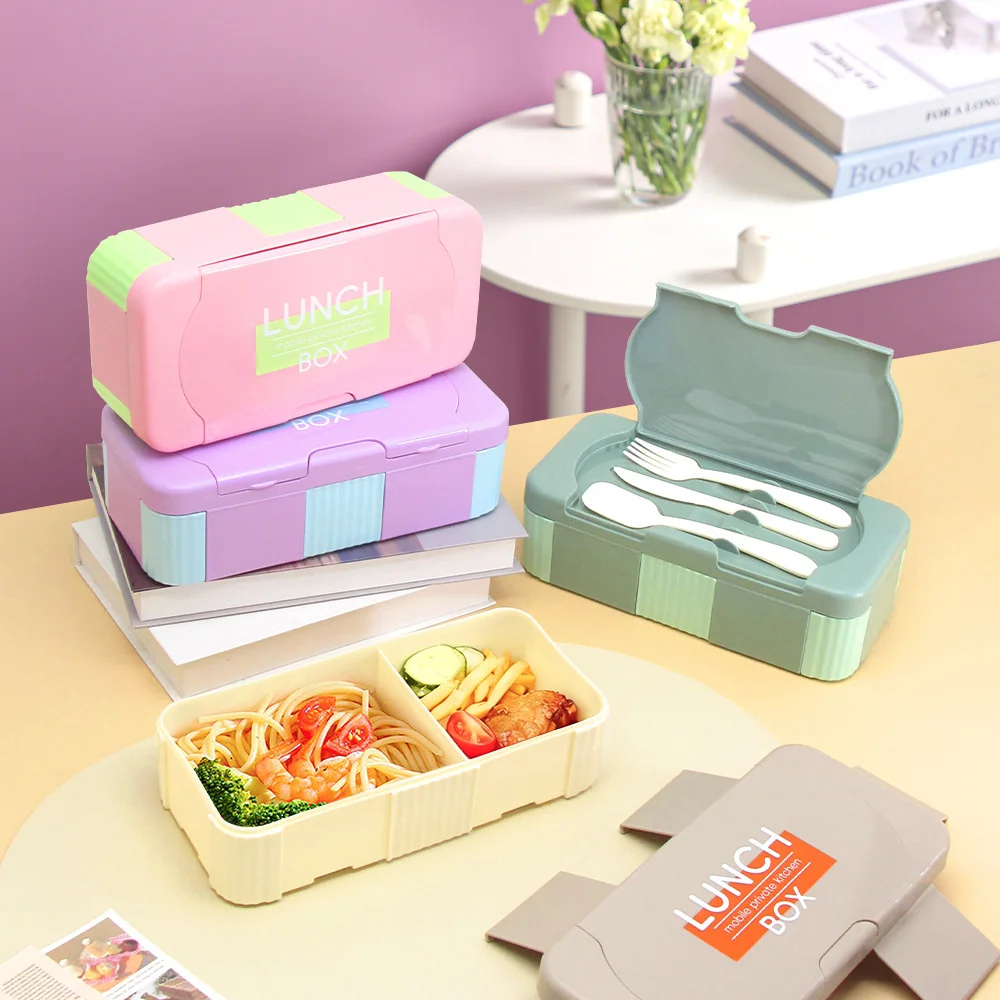 

1100ML Portable Sealed Leak Proof Bento Box with 3pcs Cutlery Microwave Safe Student Lunch Box Food Container Kitchen Accessory
