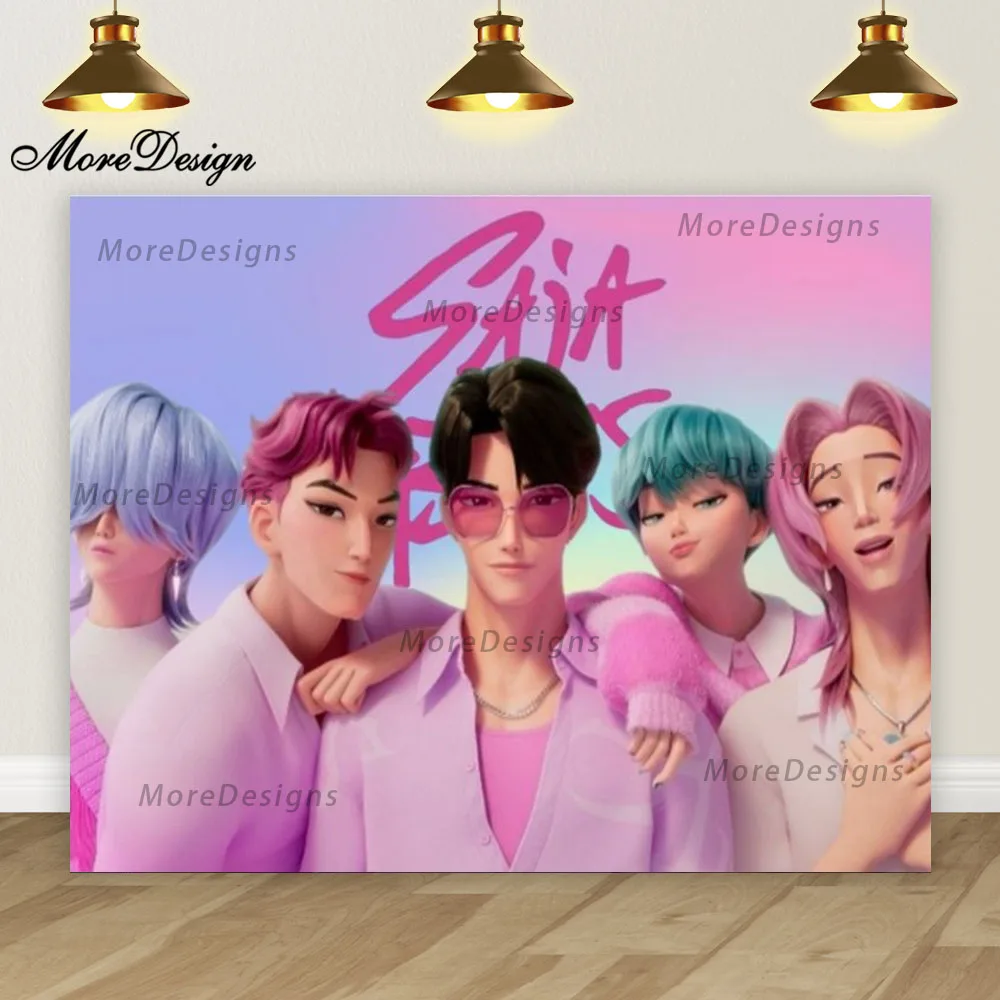 

Kpop Saja Boys Birthday Photo Backdrop Kids Party Banner Baby Shower Decoration Vinyl Polyester Background Photography Props