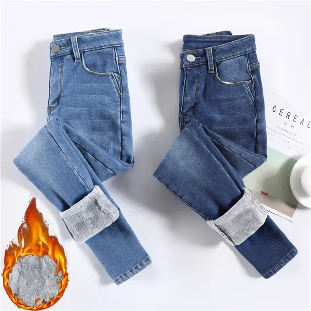 Damskie dżinsy termiczne zimowe śnieg ciepłe zagęszczone polarowe rozciągliwe obcisłe spodnie ołówkowe moda koreańskie Slim Fit aksamitne pluszowe spodnie