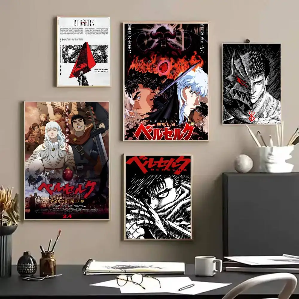 أنيمي B_BerserkS اللوحة الخط قماش الكتان ملصق جدار يطبع لغرفة المعيشة غرفة نوم مكتب ديكور المنزل #2