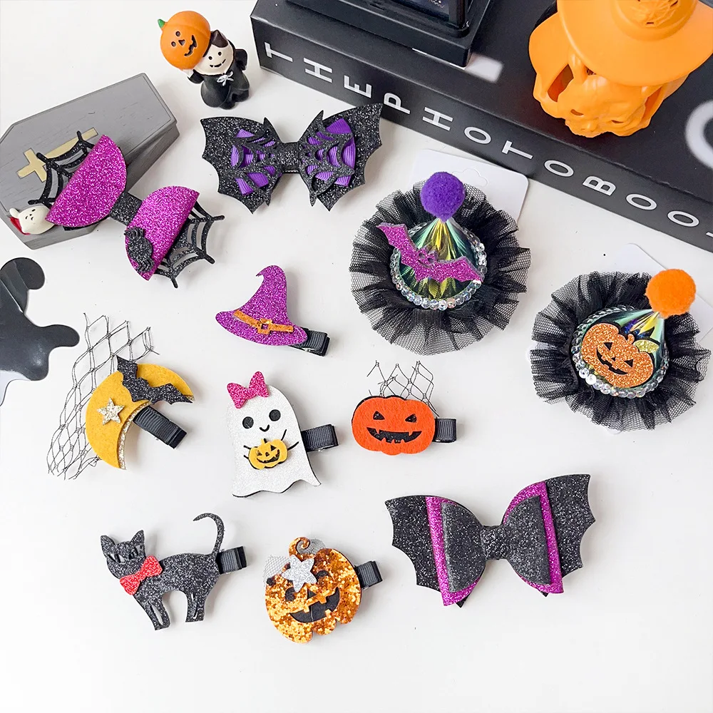 

2025 Trendy Halloween Hair Clips Cute Ghost Pumpkin Bat Barrettes Party Hairstyle Accessories for Girls Boys