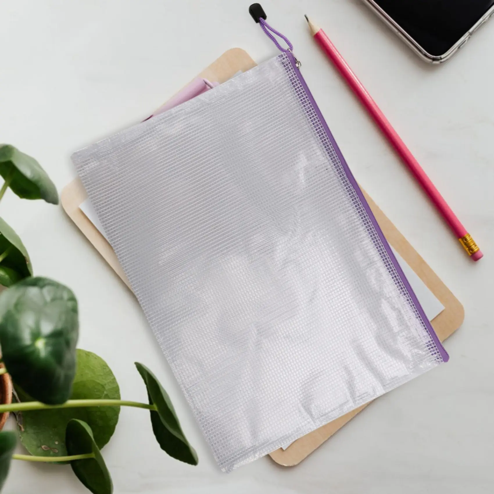 

A01E-24Pcs Mesh Zipper Pouch Document Bag, Plastic Zip File Folders, Letter Size/A4 Size, For Office Supplies