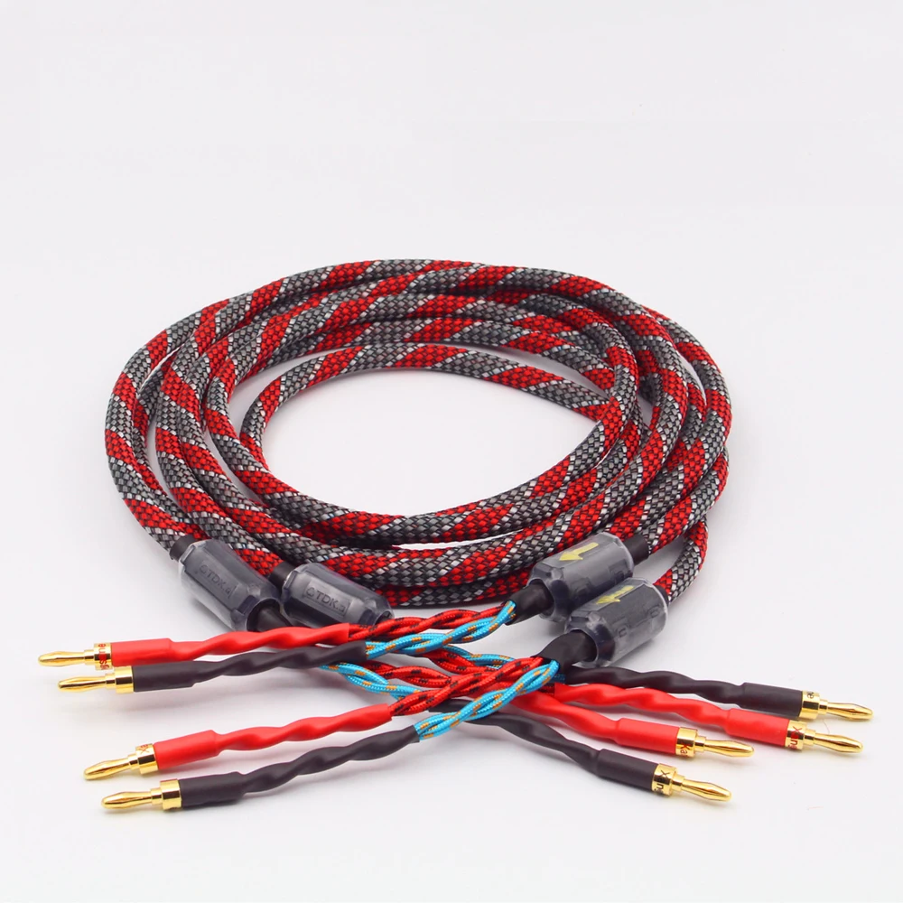 Alta Qualidade Um Par Livre de Oxigênio Cobre Áudio Speaker Cable HI-FI High-end Amplificador Speaker Cable Banana Head Cable