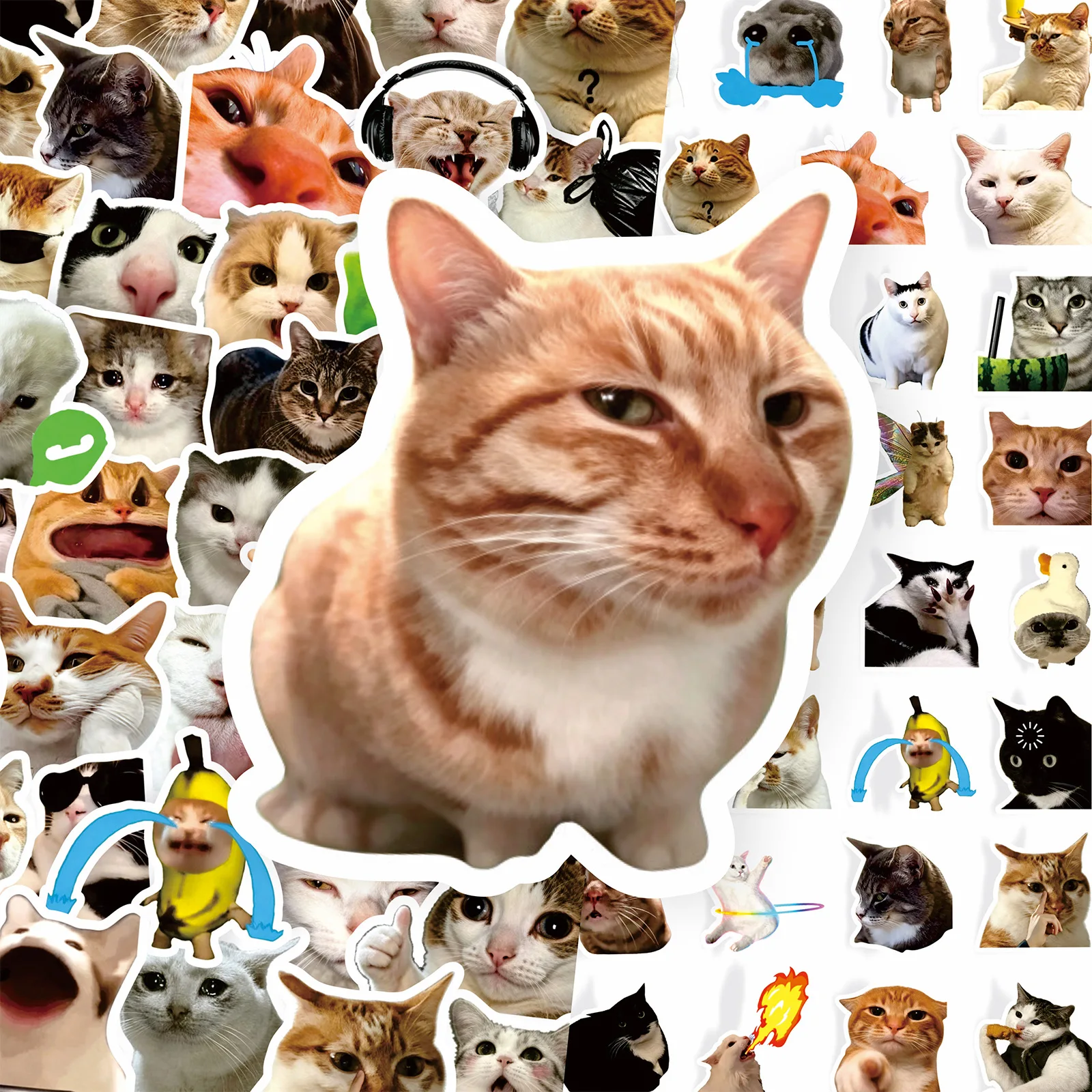 20/50/100pcs Funny Cat Meme Cartoon Stickers Waterproof Cute Animal Decals for Laptops Water Bottles Phones DIY Crafts Gifts
