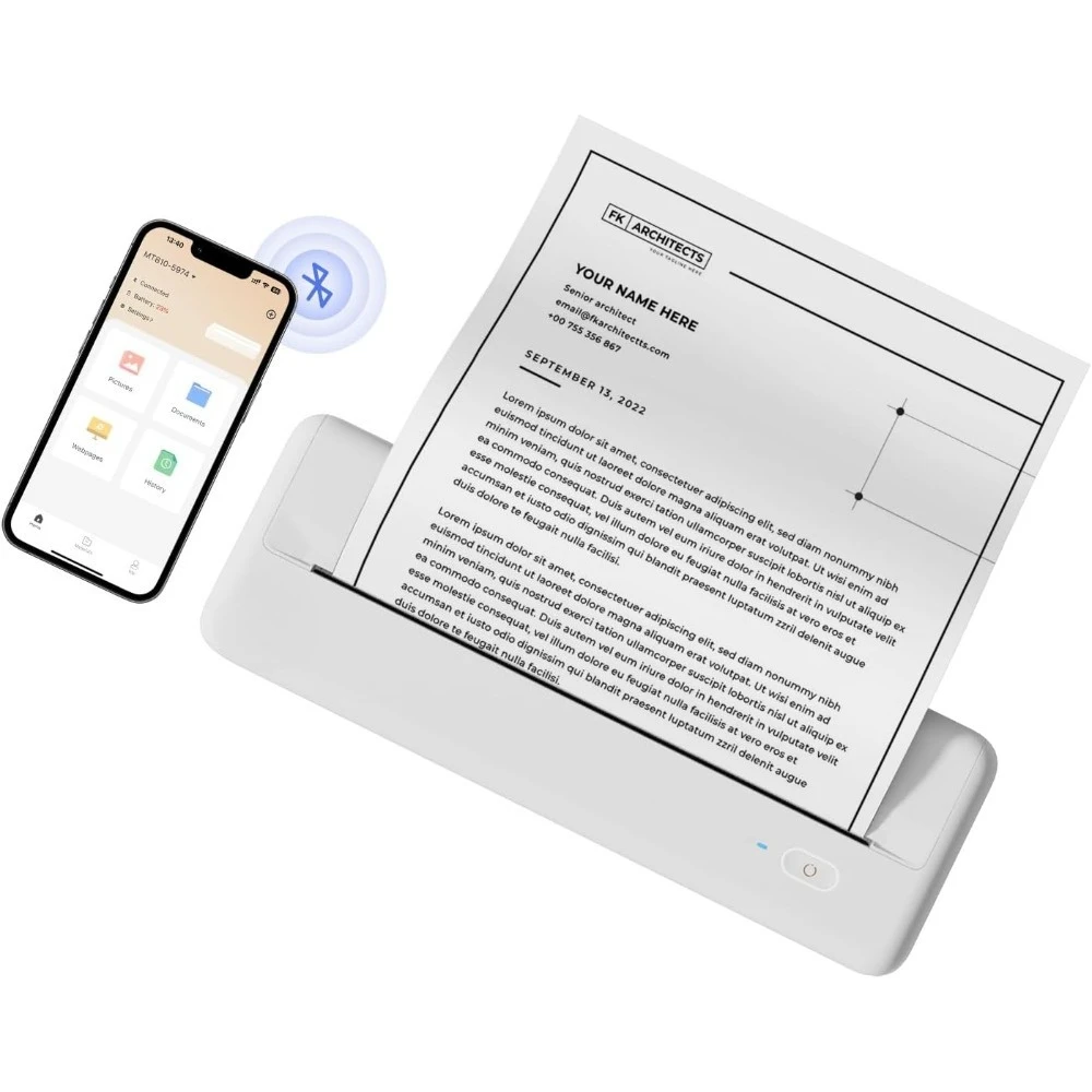 

Wireless Portable Bluetooth Thermal Printer for Travel Mobile Office School Home Use iOS Android