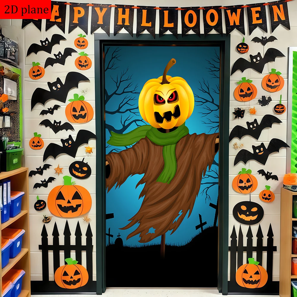 Halloween scarecrow pumpkin head graveyard scarf Door frame decoration with high elasticity elastic band