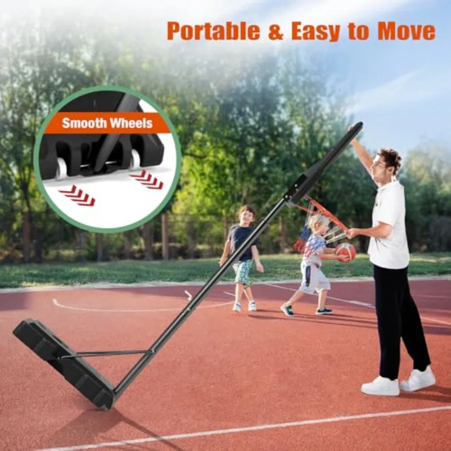 Portable Basketball Hoop Outdoor Height Adjustable Basketball Goal System for Adults with 44 Inch Shatterproof PC Backboard and