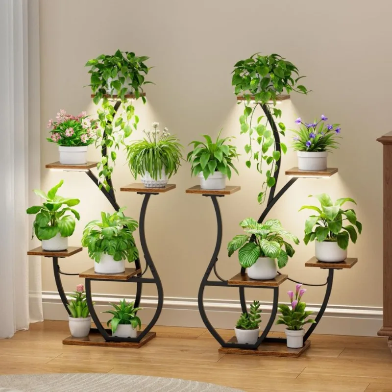 

Plant Stand Indoor with Grow Lights 2 PCS Indoor Plant Shelf, 6 Tiered Corner Plant Stands for Indoor Plants, SwanShaped Plant