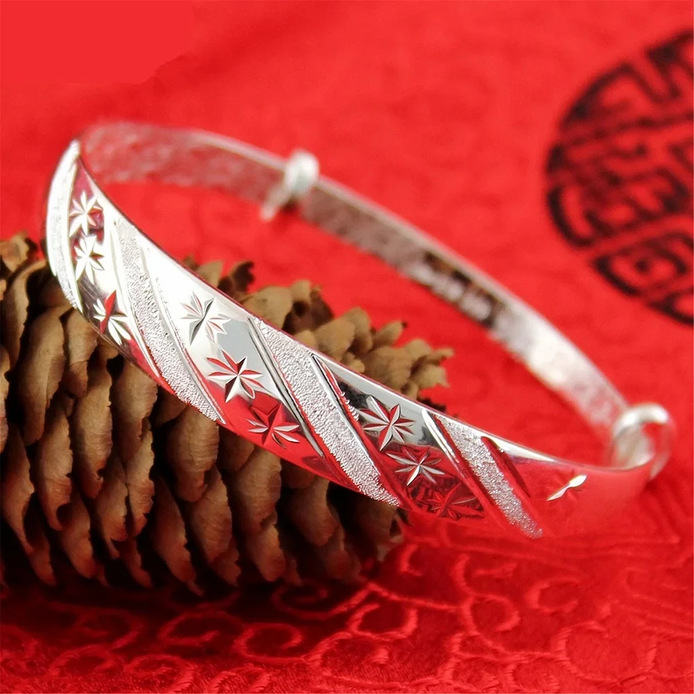 

999 sterling silver Original Snowflake star Bangles bracelets for women Fashion Party Wedding Accessories Jewelry Christmas Gift