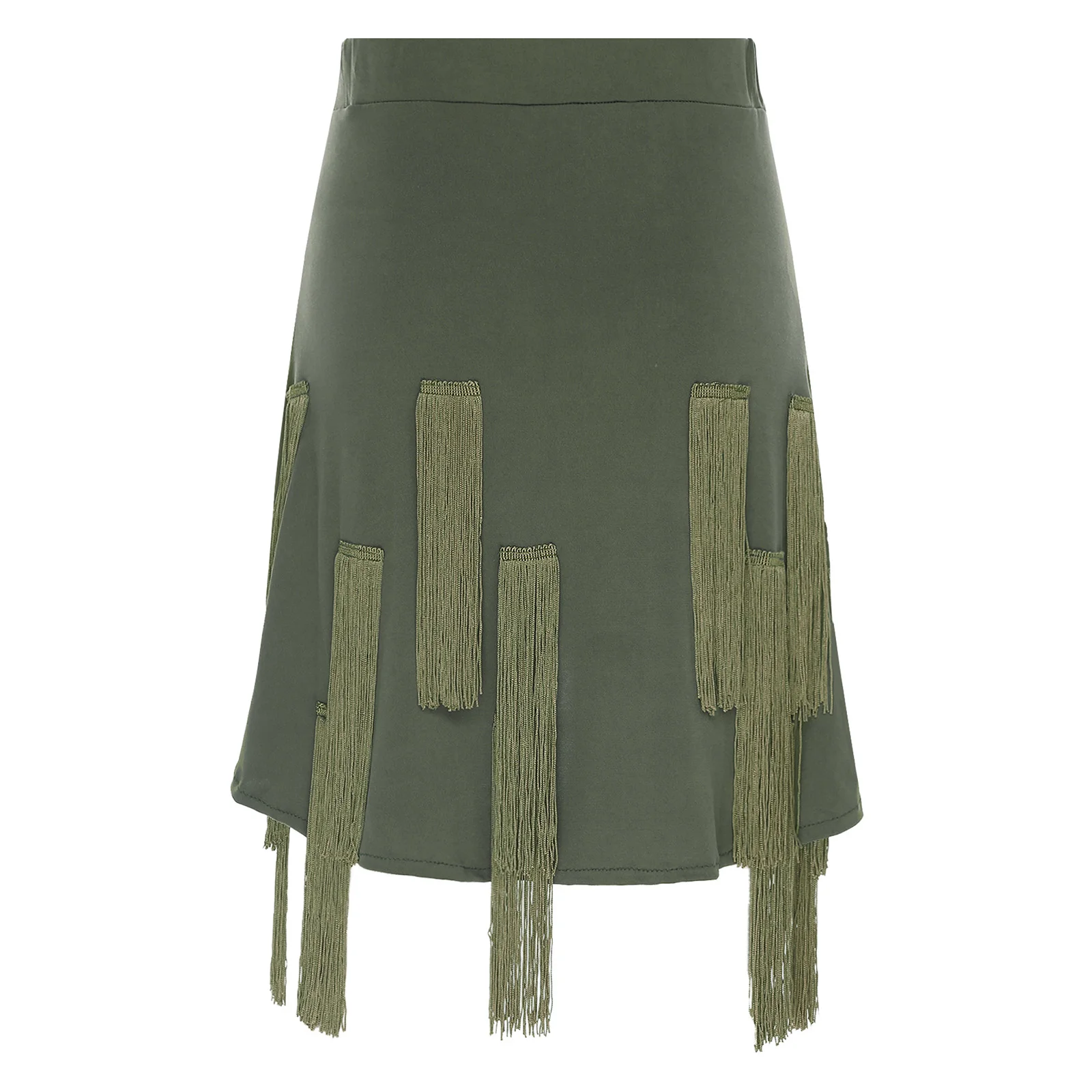 Women Dance Latin Tango Skirts Irregular Hem with Tassel Fringe Skirts with Built-in Shorts for Ballroom Samba Rumba Belly Dance