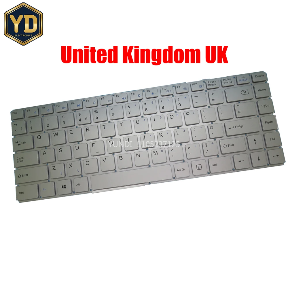 YD Laptop Keyboard For GEO BOOK 3 3X For GEOBOOK 3 3X United Kingdom UK Silver New