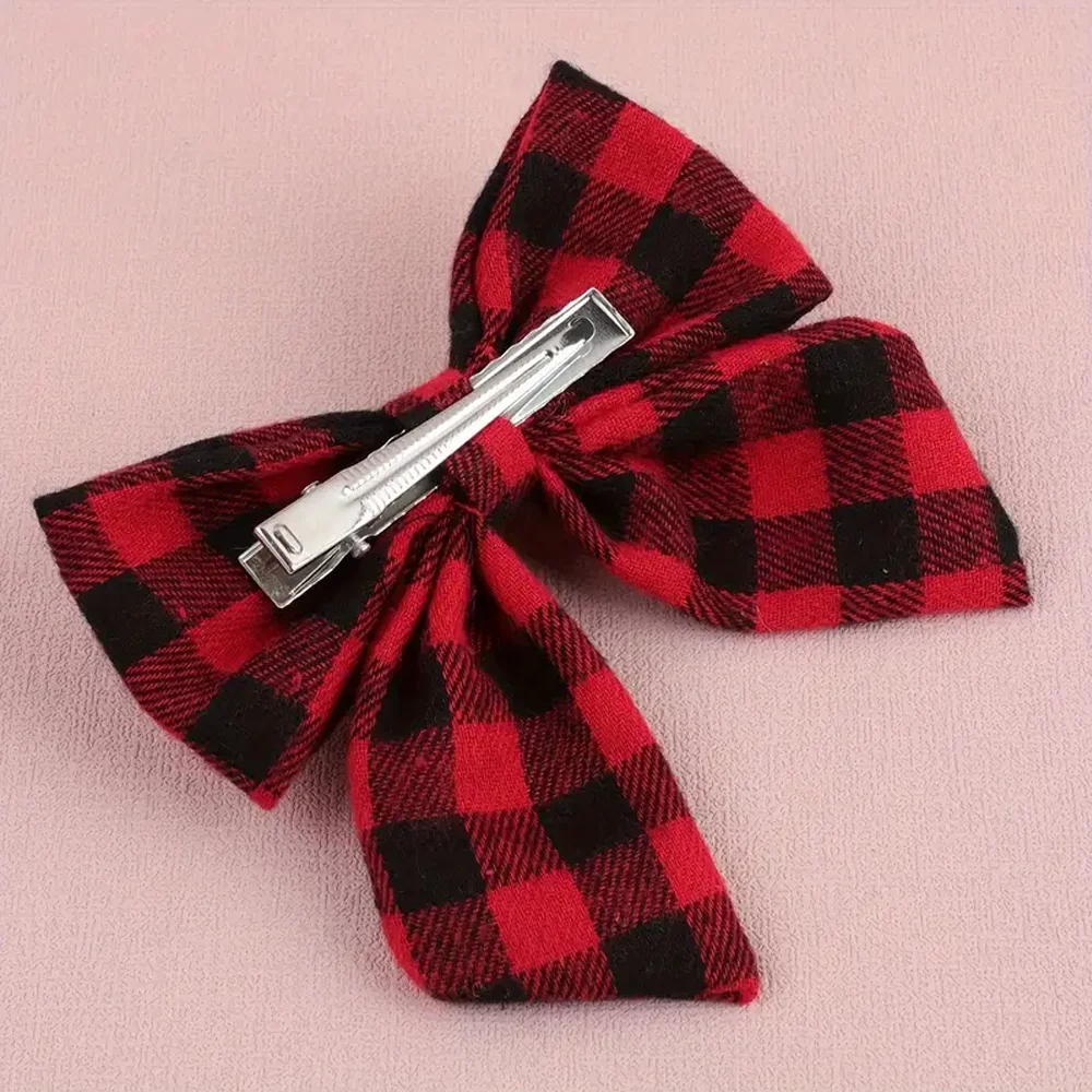 2 قطعة مقاطع الشعر القوس منقوشة لطيف للفتيات الاسكتلندي نمط الأحمر والأسود تحقق ديكور Bownot مشابك الشعر إكسسوارات الشعر هدايا #5
