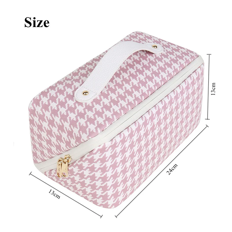 Houndstooth Cosmetic Storage Bag Women Travel Leather Waterproof Makeup Organizer Toiletries Cube Bag Pouch Accessories Supplies