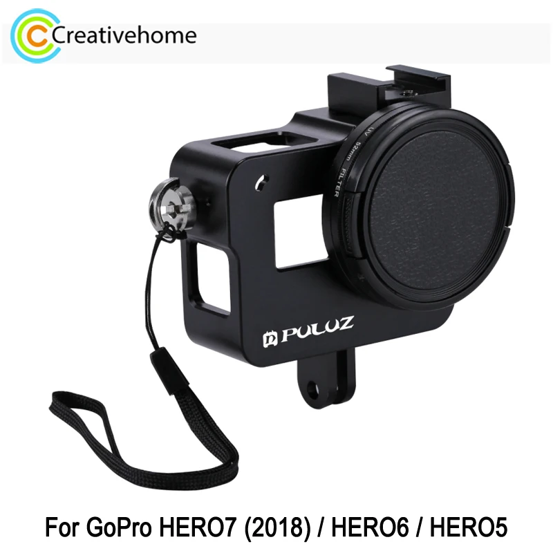 

Металлический корпус PULUZ для экшн-камеры Gopro HERO7 (2018) HERO6 HERO5 корпус для экшн-камеры защитная рамка Корпус с УФ-объективом 52 мм