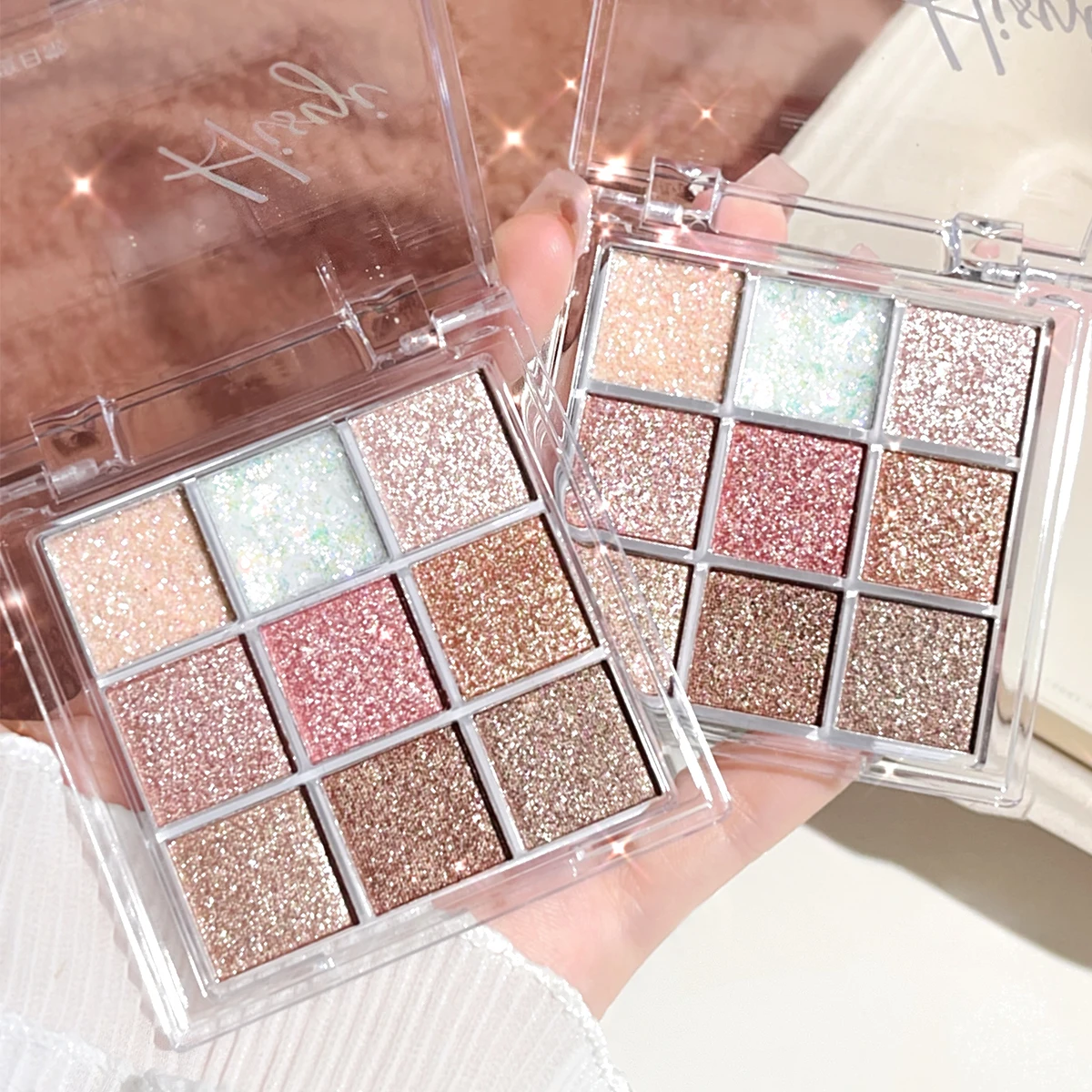 Nine-Color Eyeshadow Palette with Pearl, Fine Sparkle, Layerable Shimmer, Bright Glitter, and Vibrant Colors