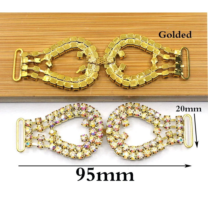 2PCS 95mm Shinin Crystal AB Rhinestone Bikini Connectors Metal Chain DIY For Swimming Wear Swimsuit Decoration