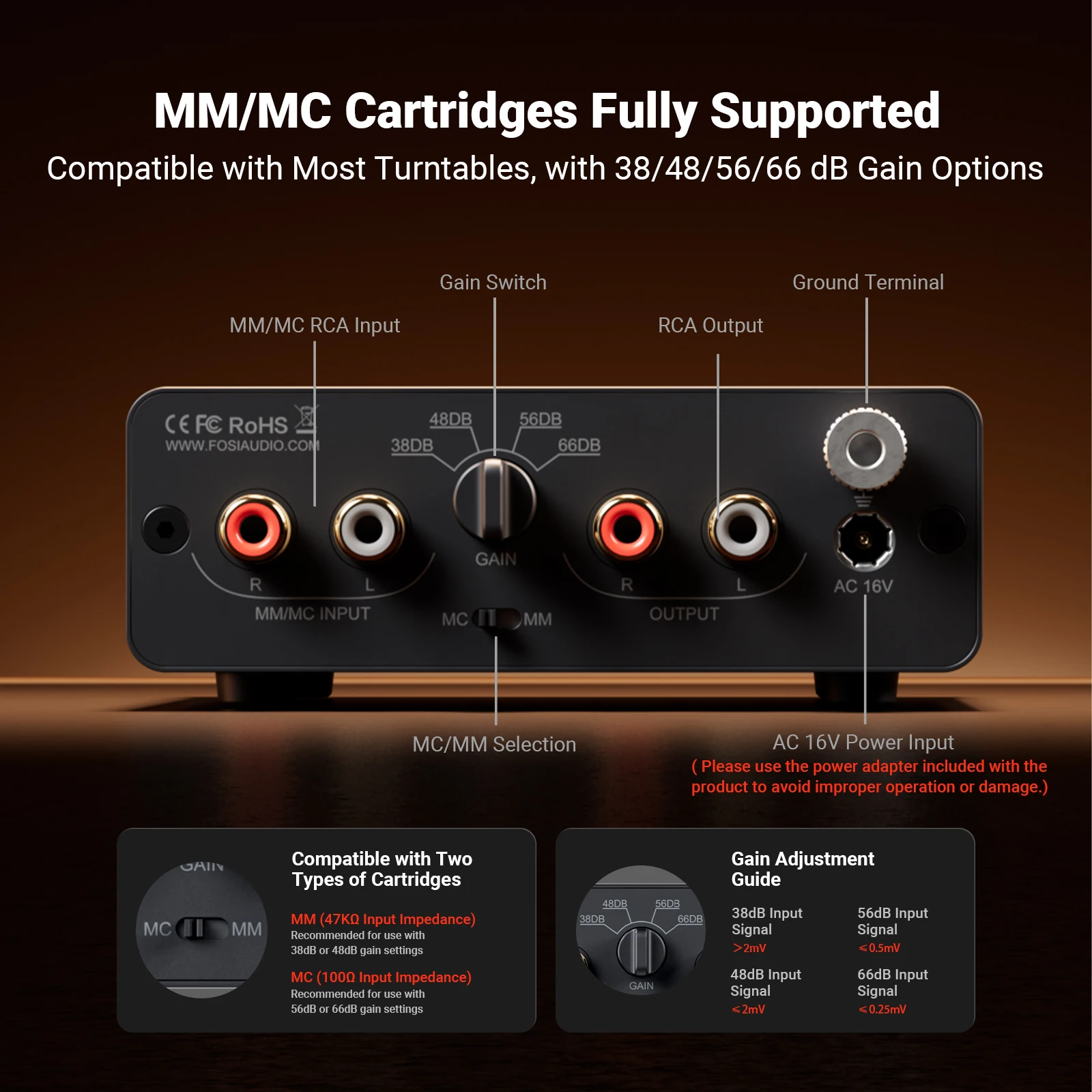 Fosi Audio BOX X5 HIFI Phono Preamp، مضخم صوت منزلي صغير لخرطوشة MM/MC القرص الدوار RIAA المضخم المدمجة مع V3