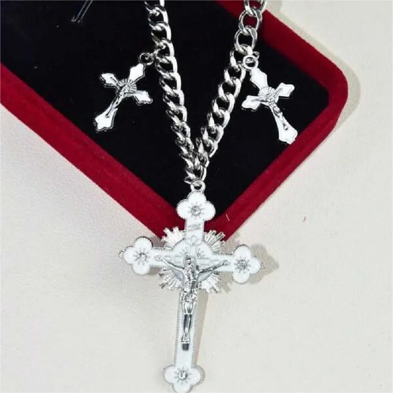 New Pink Cross Necklaces for Women Y2k Fashion Gothic Couple Jewelry Metal Chains Chokers Pendant Necklace Party Jewelry Gifts