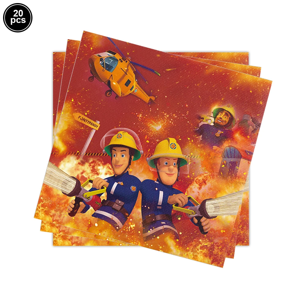 Firefighter Party Tableware Plates Napkins Cups Tablecloth Fire Truck Birthday Party Decorations kids boys Fireman Party Cutlery