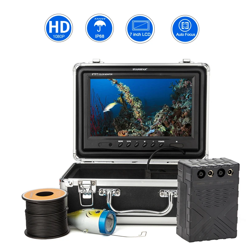 7 inch 1080P LCD screen Underwater fishing camera15m 1000TVL 12Pcs Led Infrared And White Lamp For Winter ICE Sea