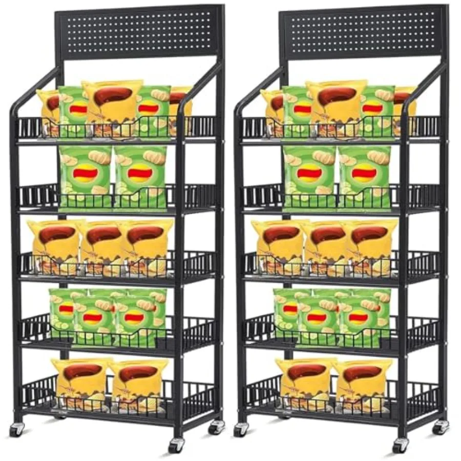 Snack Rack Display Stand with Wheels Heavy-Duty Metal Retail Shelf Cart for Chip Candy Black Display Organizer Concession Stand