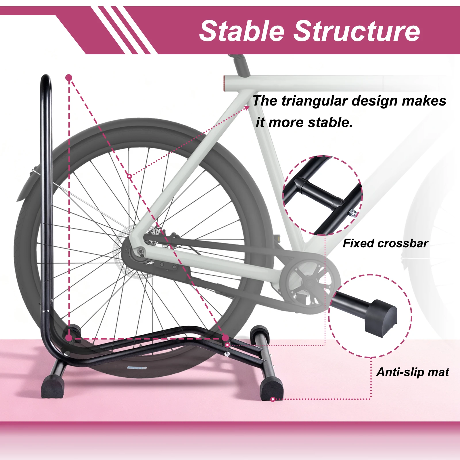 2-in-1 Freistehender Fahrradständer und Ausstellungsständer, L-förmiger Mountainbike-Ständer, vertikaler Fahrradhalter und -ständer aus Stahl für Garage und Heimlagerung – Detail 8