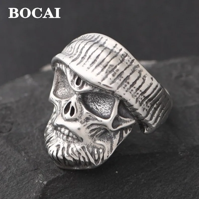 

BOCAI S925 Sterling Silver Rings for Men 2023 New Men's Fashion Skull Personality Opening Pure Argentum Punk Jewelry