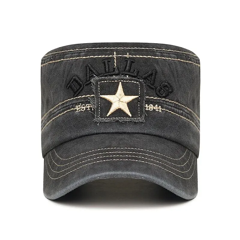 Spring and Autumn New Patch Three-Dimensional Embroidery Flat Cap Washed Cotton Fabric Sweat Absorbent and Breathable Hat