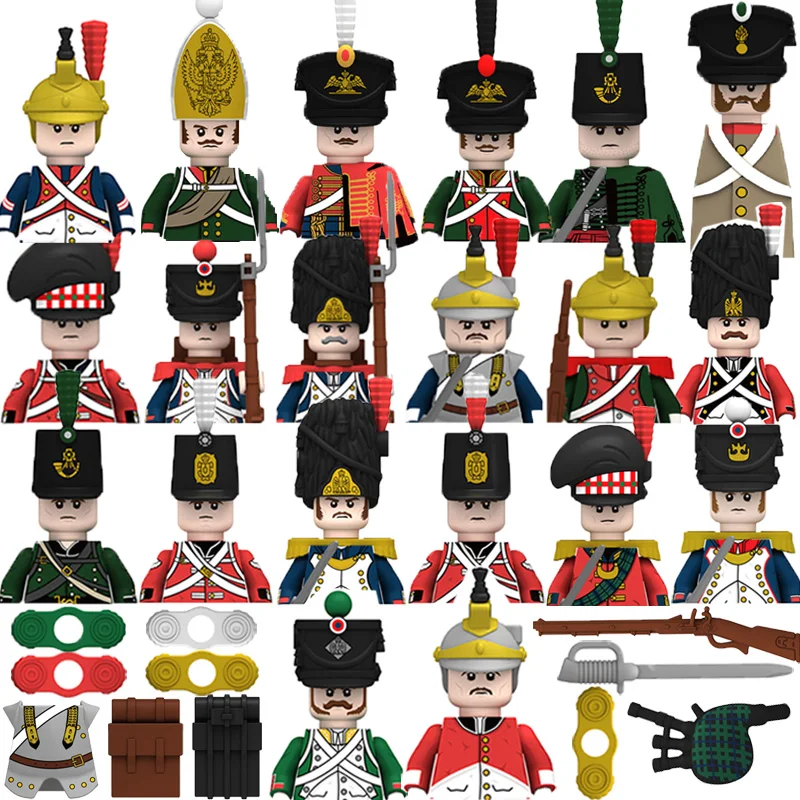 Military Building Blocks Figures Gifts Weapons Guns Sword Napoleonic War Russian France UK Italy Soliders Full Printing Body Toy