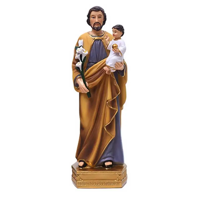 Saint Joseph Carrying Child Jesus Statues Religious Figurines Resin Model Sculpture St. Joseph God Christ Church Desk Decor