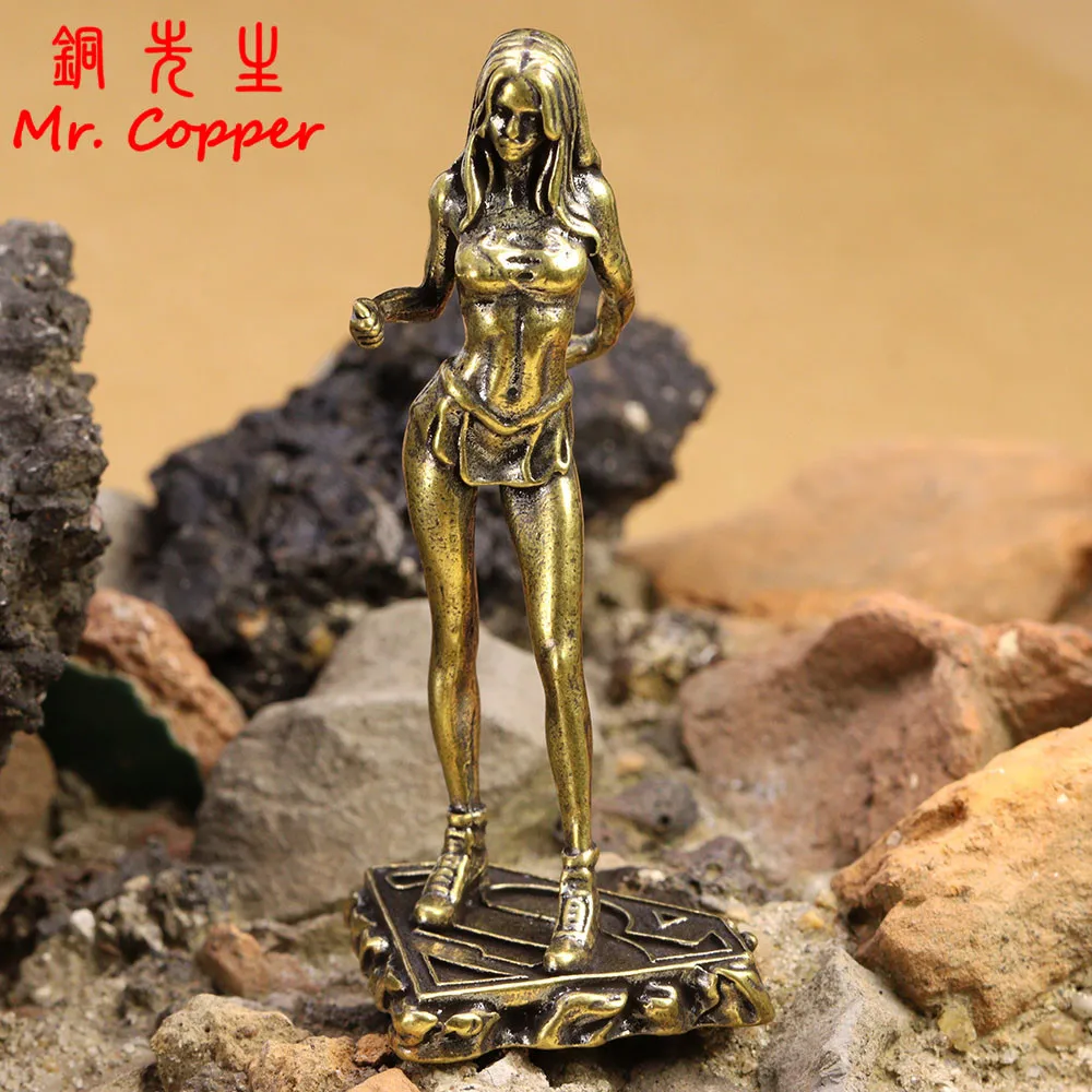 Brass Beautiful Girl Model Small Statue Beauty Lady Characters Miniature Figurine Desktop Decorations Crafts Home Decor Ornament