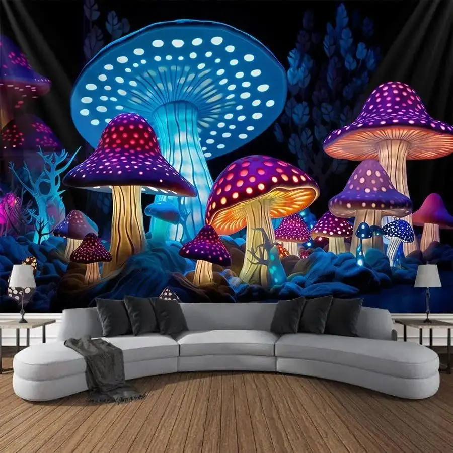 VIKAMA Blacklight UV Reactive Glow Tapestry Wall Hanging Fantasy Funny Moon Art for Bedroom Living Room Dorm Decor