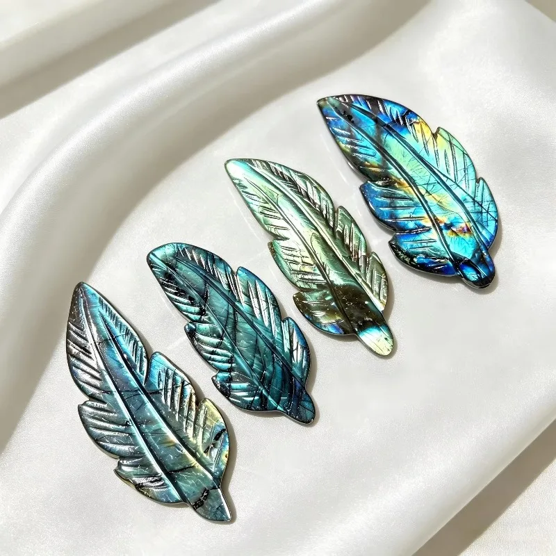 Wholesale Labradorite Feather  Ornament  Polished Engraved Folk Art Collectible Home Decor Tabletop CrystalHola