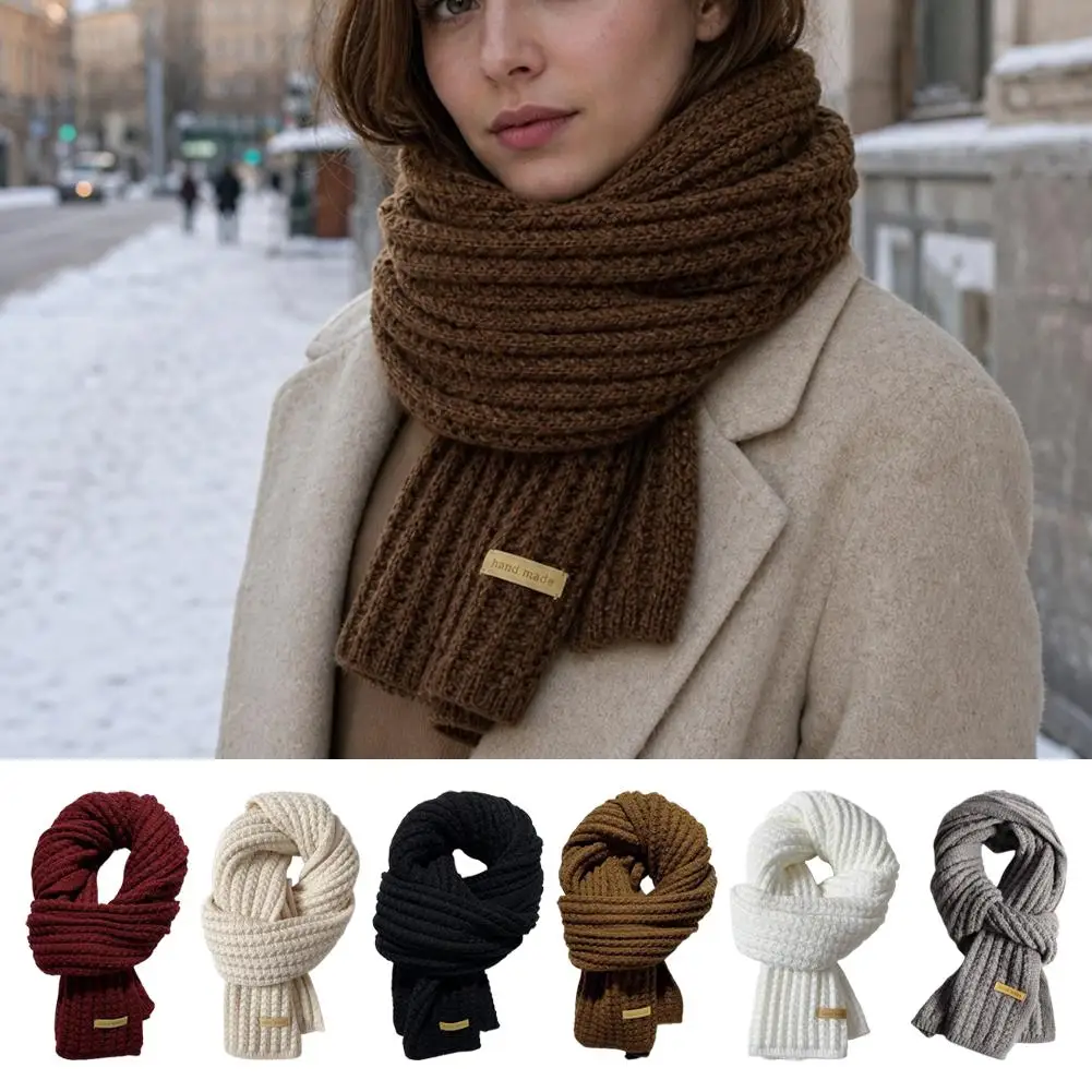 New Winter Thick Warm White Knit Scarf for Women Men Wool Soft Solid Cashmere Neckerchief Preppy Style Couple Students Scarves