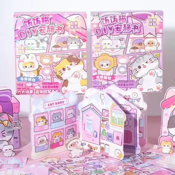 Zabawki edukacyjne Montessori Magnetyczna cicha książka Ręcznie robiona papierowa książka z naklejkami dla kotów Kreskówka 3D DIY Zabawka dla dzieci Prezent urodzinowy