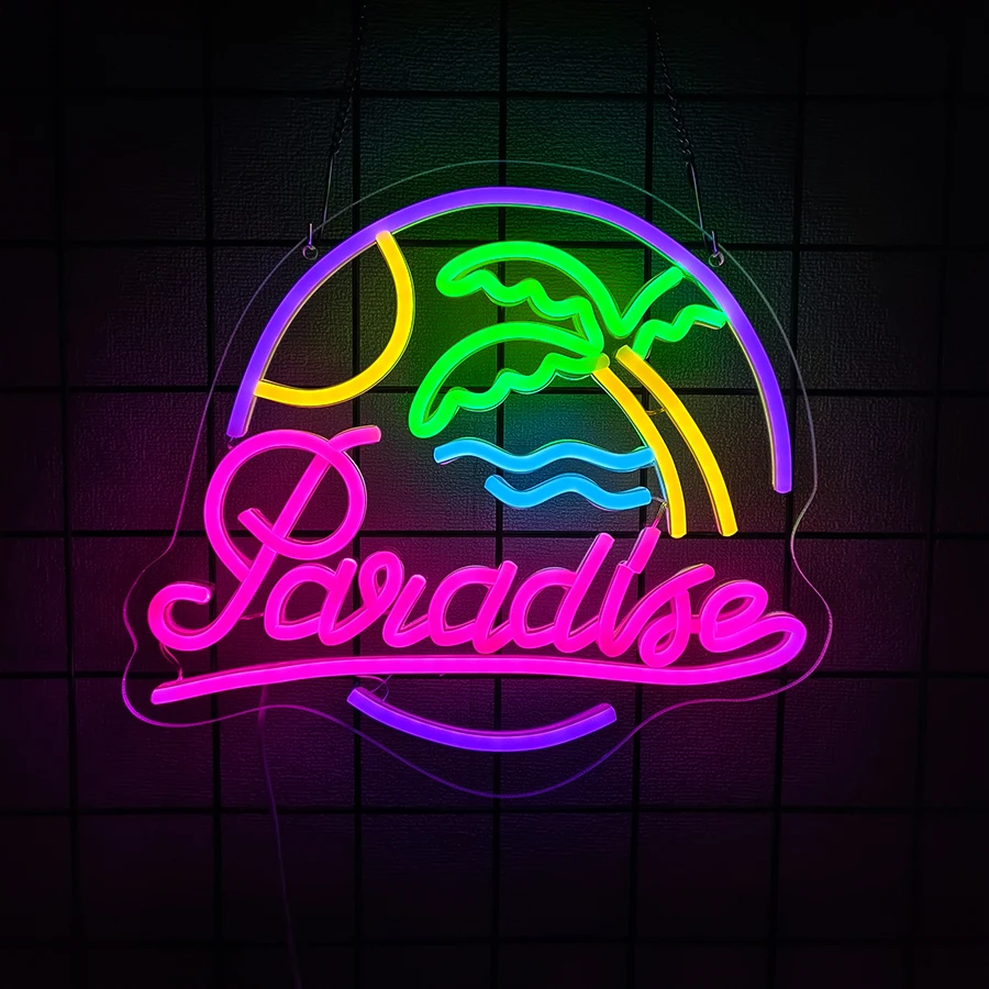 Paradise Neon Sign For Wall Decor,Light Up Sign For Man Cave,Gaming Room,Beach Party,Home Bar,Internet Bar And Bedroom Decor