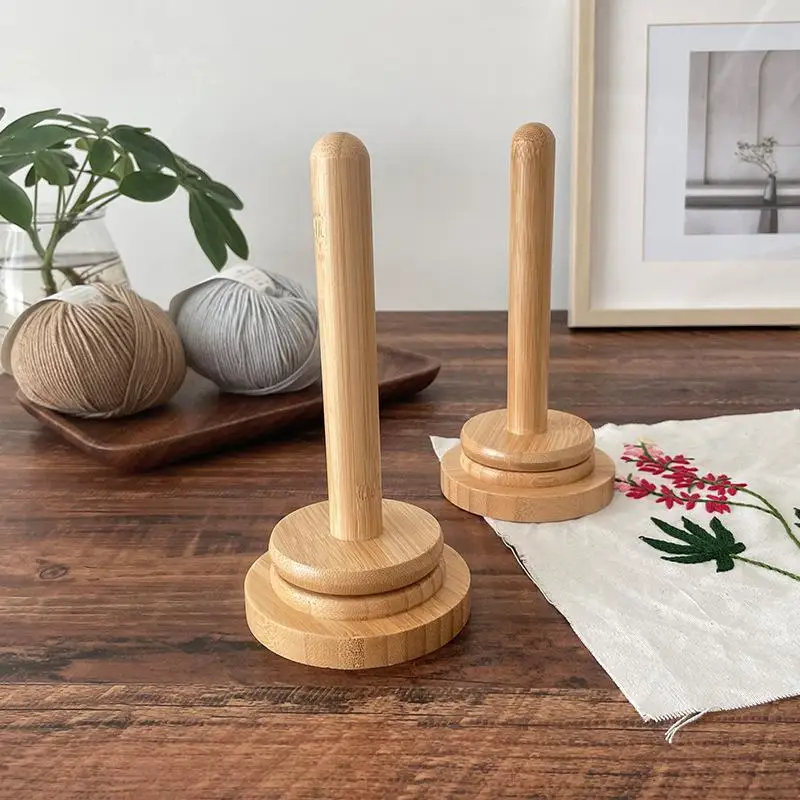 【Beautiful】Bamboo Wood Yarn Stand Yarn Spool Home Braided Yarn Spool Storage Stand Stable Non Slip Table Top Rotary Ball Wooden