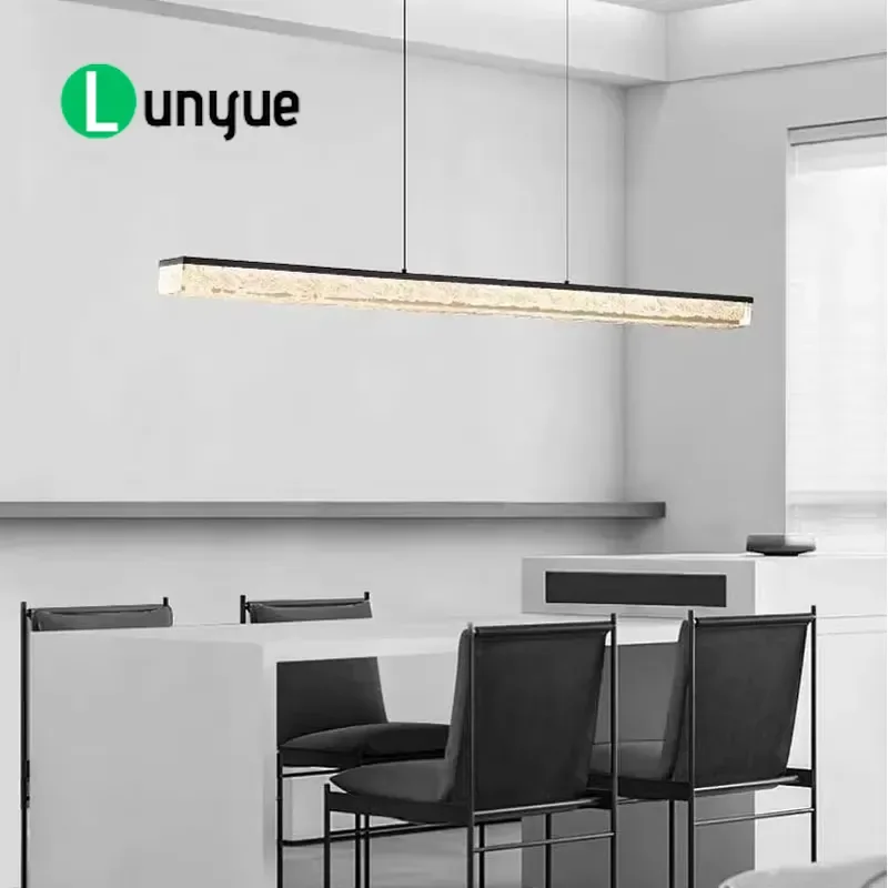 Modern Italian Style Ice Cracking Chandelier Simple Strip Design All Copper Ceiling Light Creative Courtyard Lighting Fixture