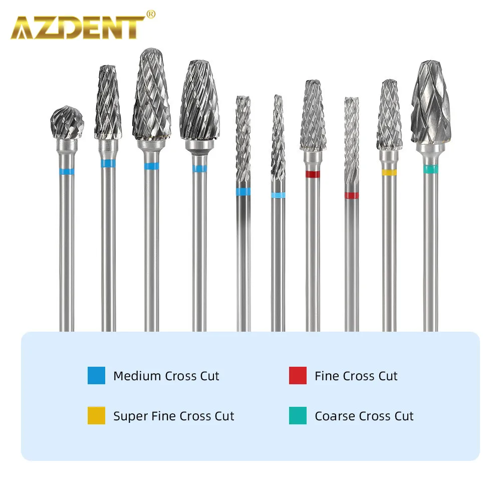 AZDENT Dental HP Tungsten Carbide Cutter Kit 10pcs/Box Carbide Drills Set 2.35mm Dentist Burs Lab Tools Dentistry Instruments