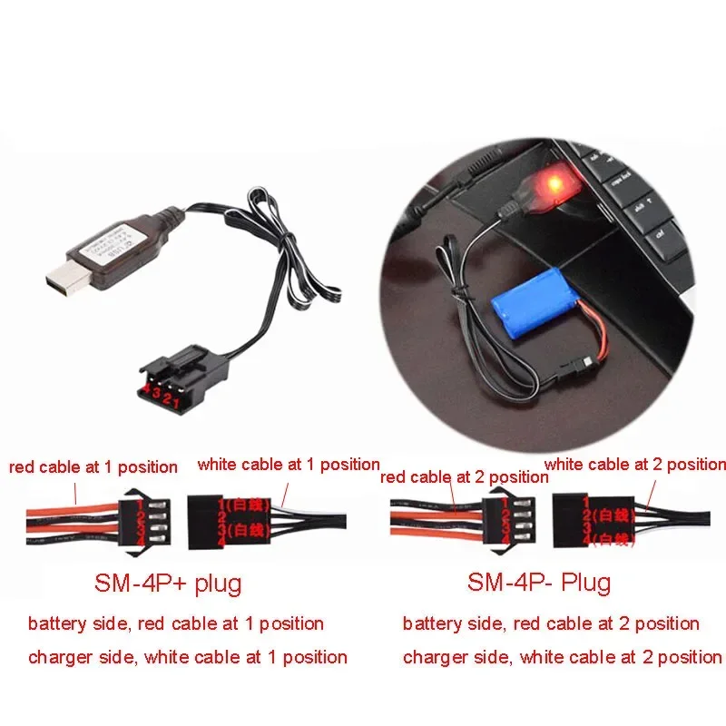 7.4v USB Charge Cable (3.7v x2) Charger SM-4P+ or SM-4P- Plug Li-ion Battery for Electric RC Toys Car boat SM-4P Battery