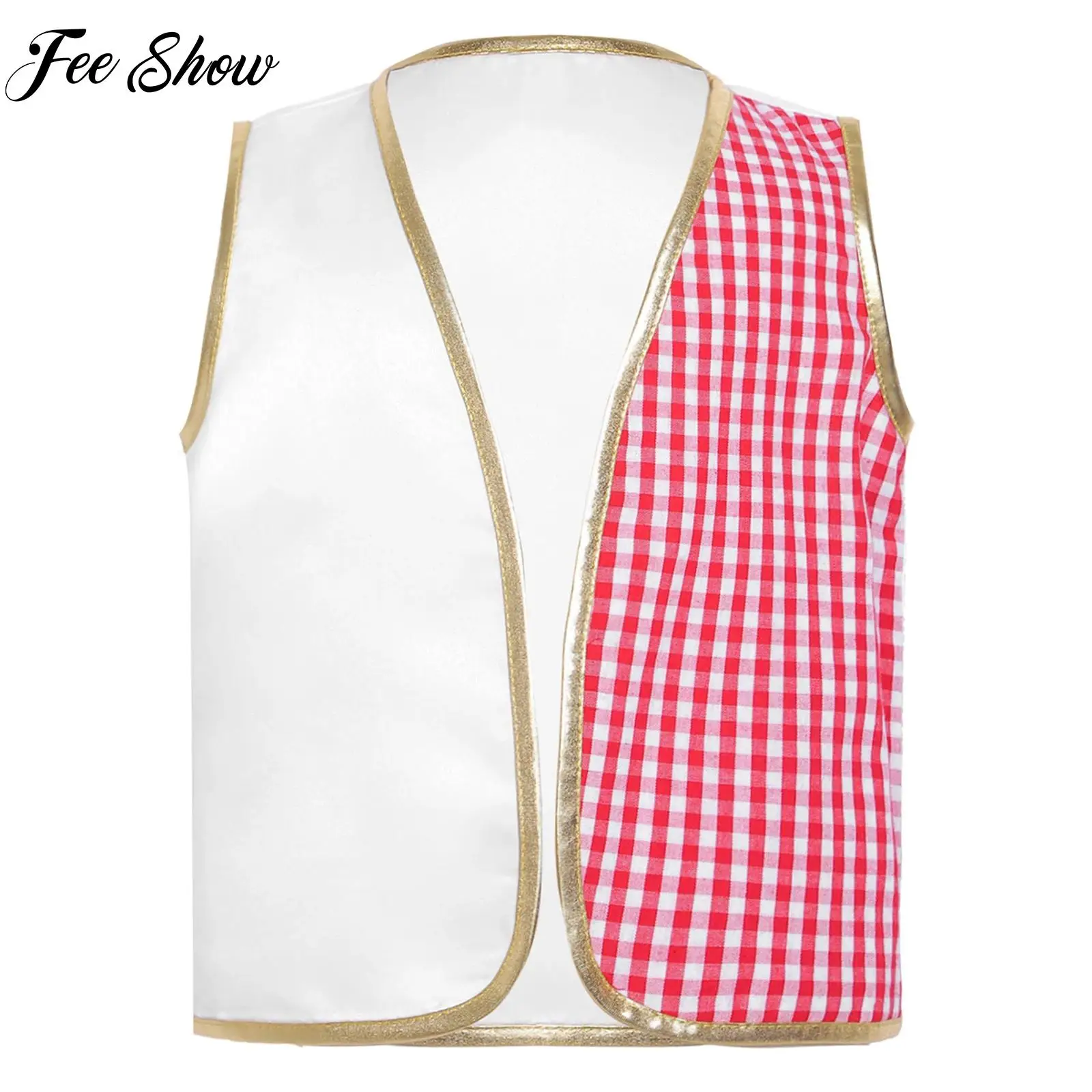 3M-5T Infant Toddlers Baby Boys Muslim Eid Costume Waistcoat Tops Open Front Arab Top Plaid Patchwork Metallic Trim Vest