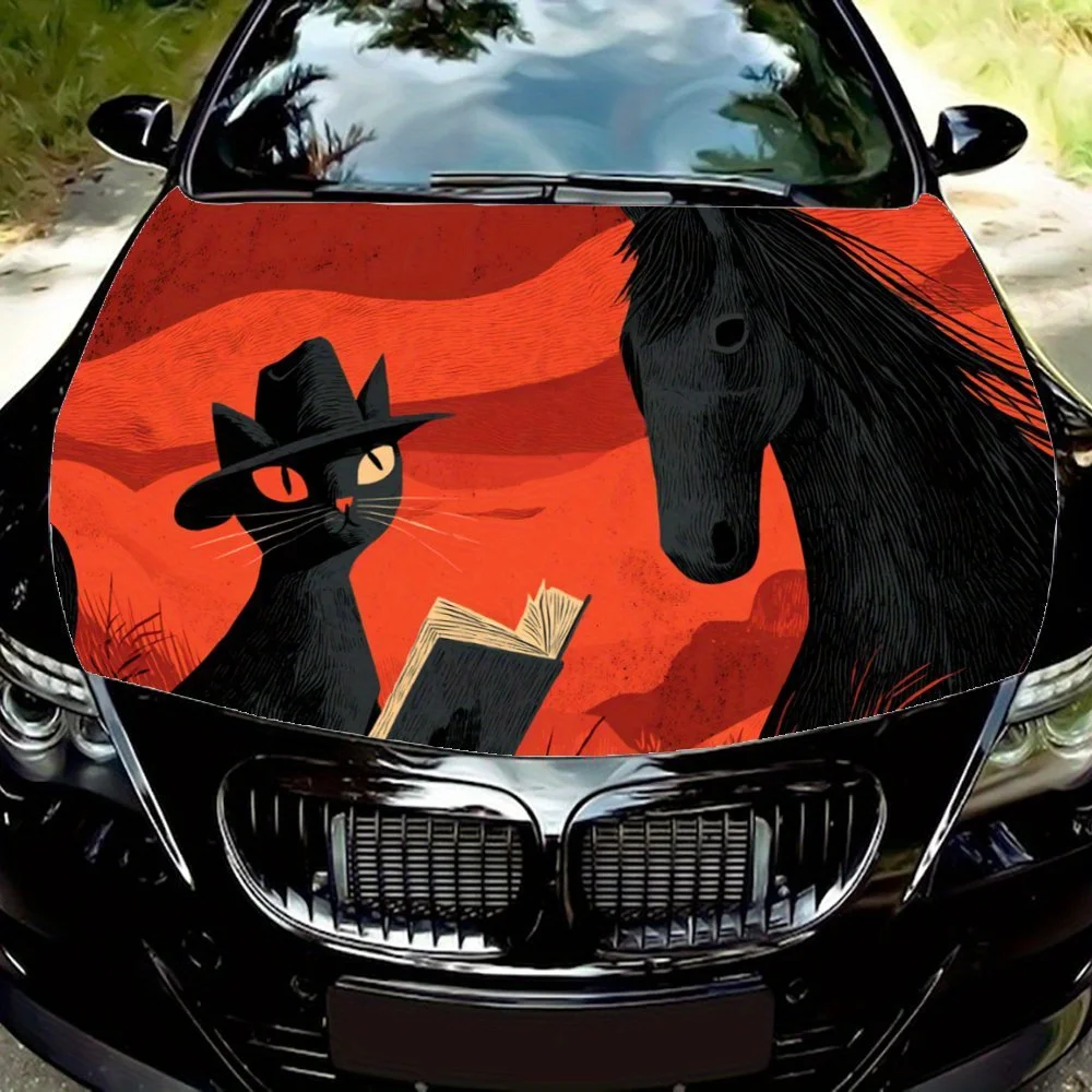 Vintage Cowboy Cat print,car hood stickers,PVC waterproof Self adhesive car hood sticker,car hood decoration protection stickers