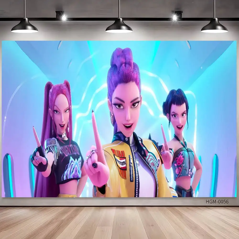 Movie KPop Demon Hunters Banner Backdrop Decoration Canvas Party Photography Background